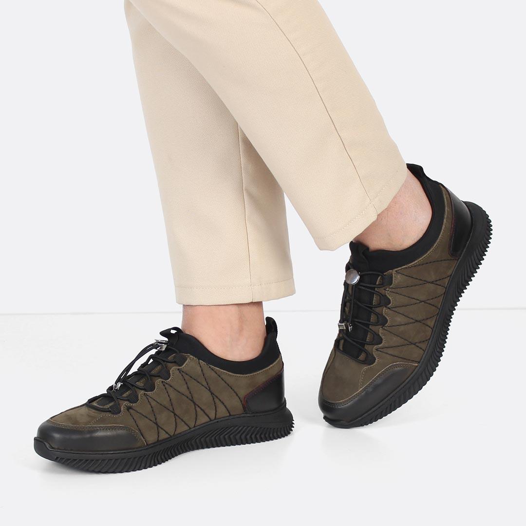 Erkek Haki Bağcıklı Kalın Tabanlı Nubuk Deri Sneaker