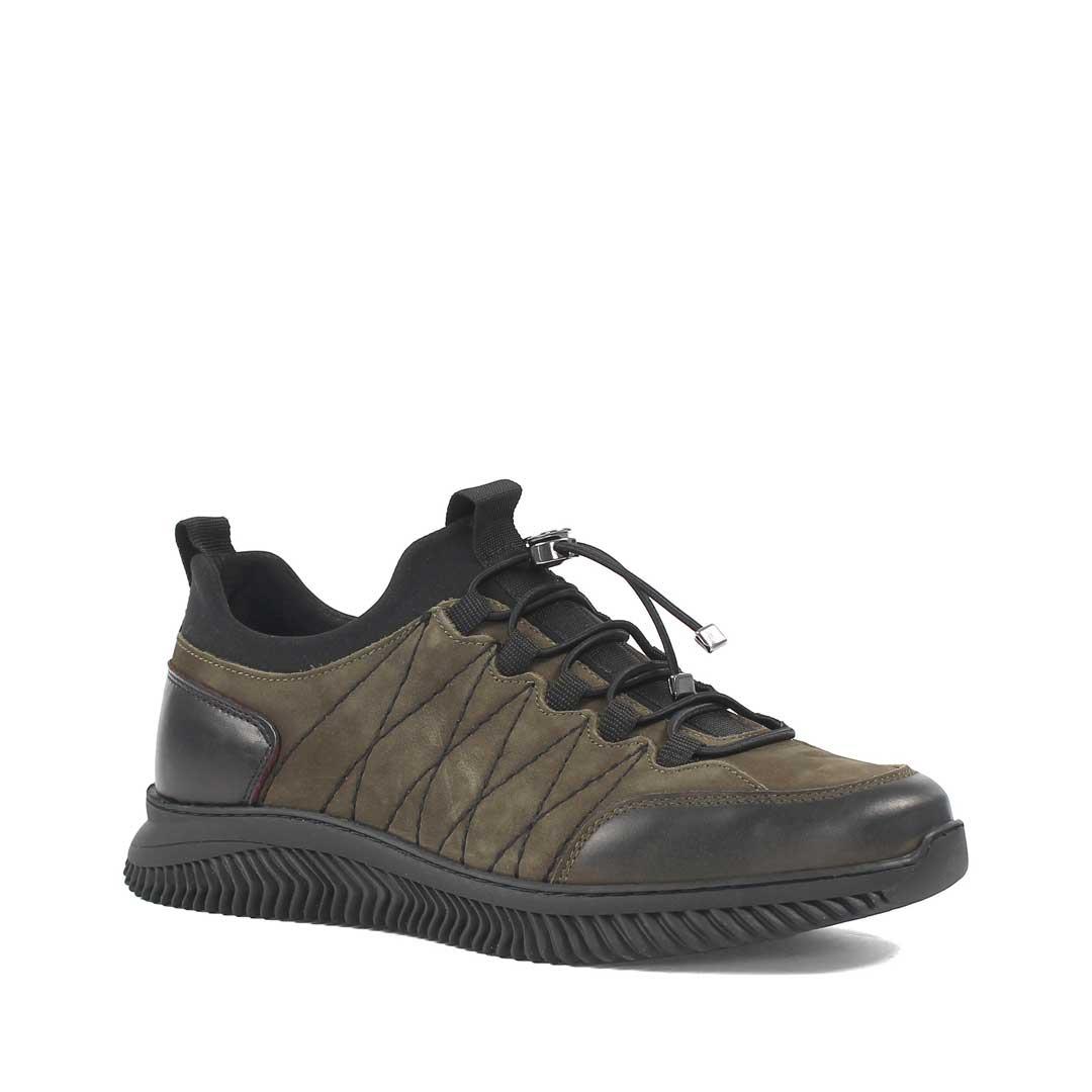 Erkek Haki Bağcıklı Kalın Tabanlı Nubuk Deri Sneaker