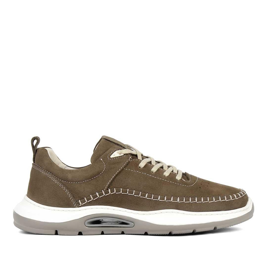 Erkek Haki Bağcıklı Kalın Tabanlı Nubuk Deri Sneaker