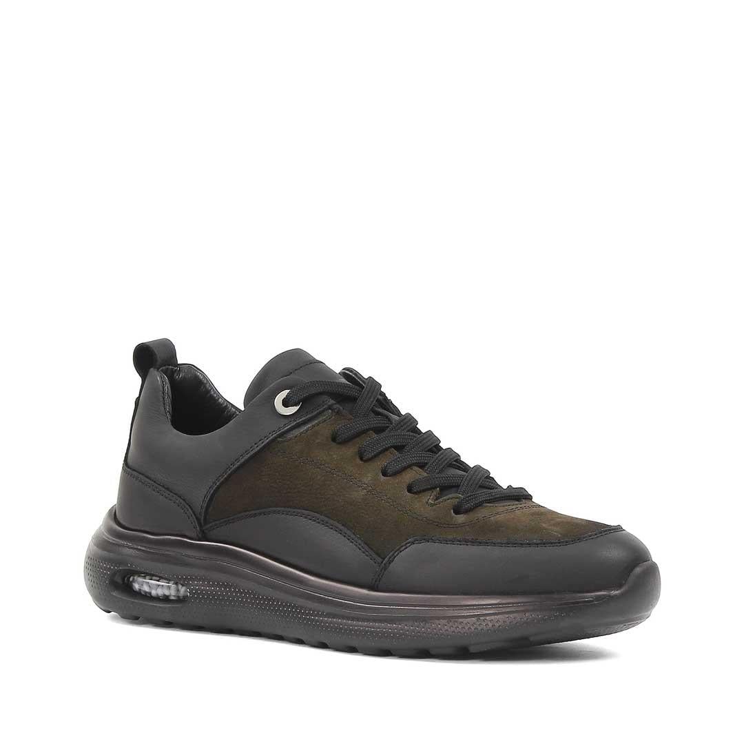 Erkek Haki Bağcıklı Kalın Tabanlı Nubuk Deri Sneaker