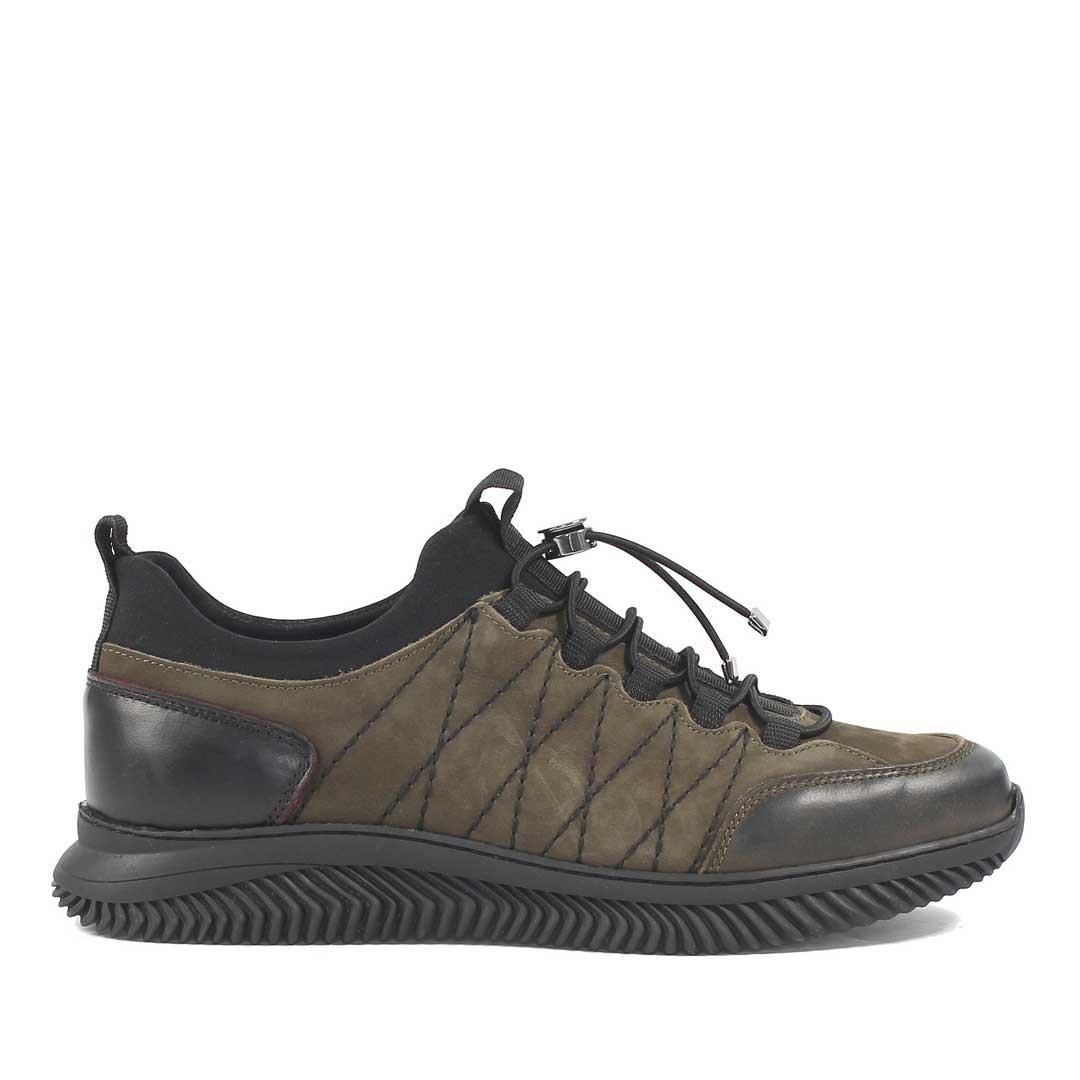 Erkek Haki Bağcıklı Kalın Tabanlı Nubuk Deri Sneaker