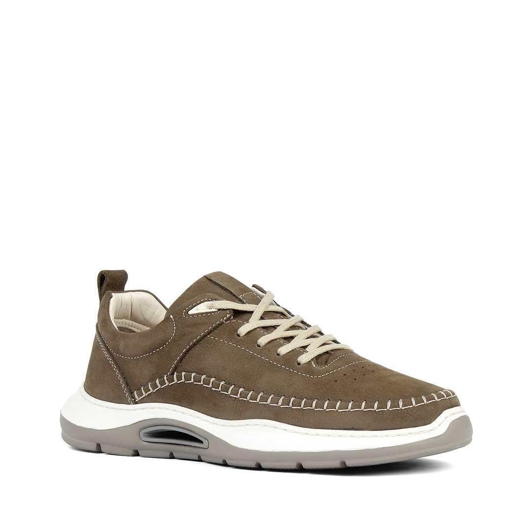 Erkek Haki Bağcıklı Kalın Tabanlı Nubuk Deri Sneaker