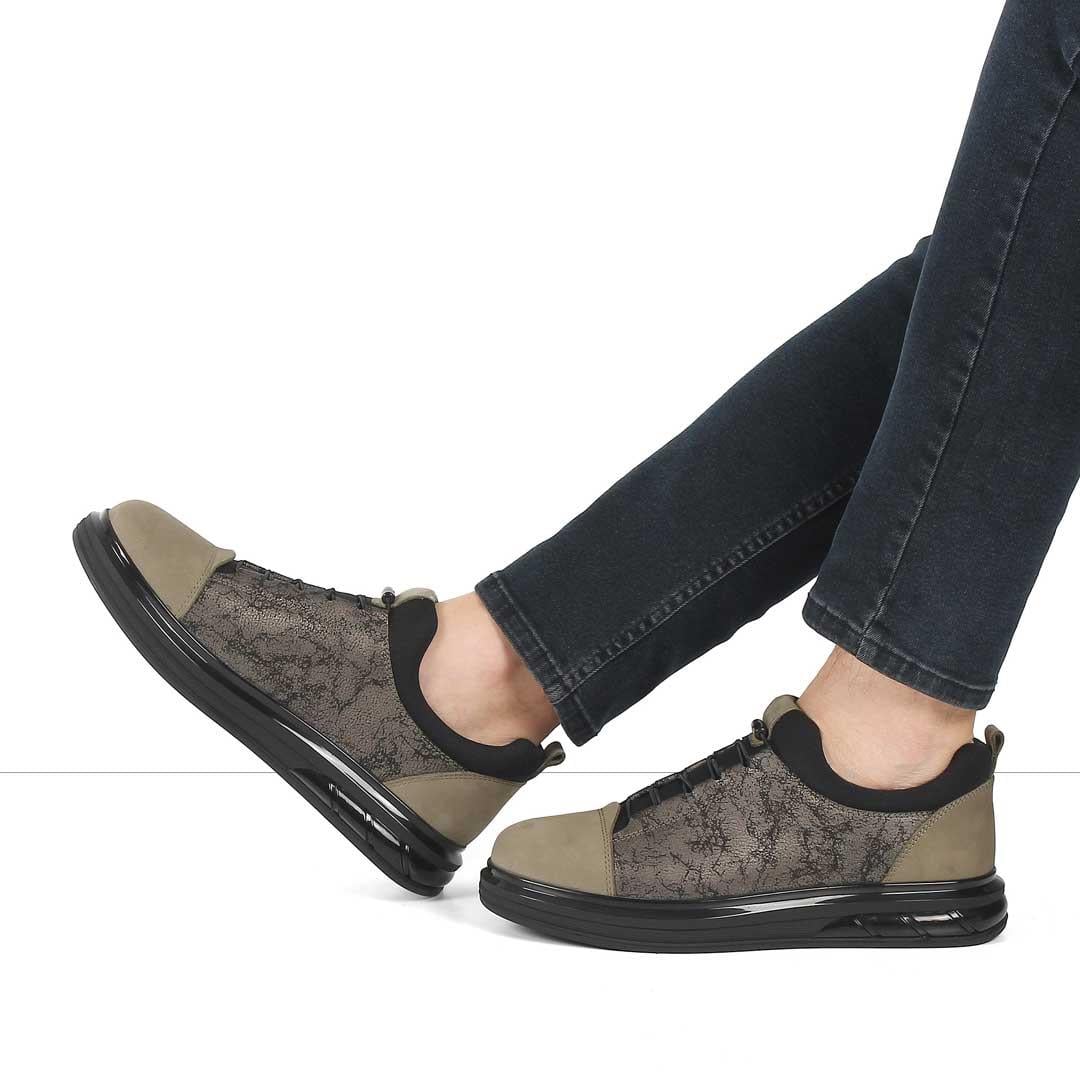 Erkek Haki Kalın Tabanlı Nubuk Deri Sneaker