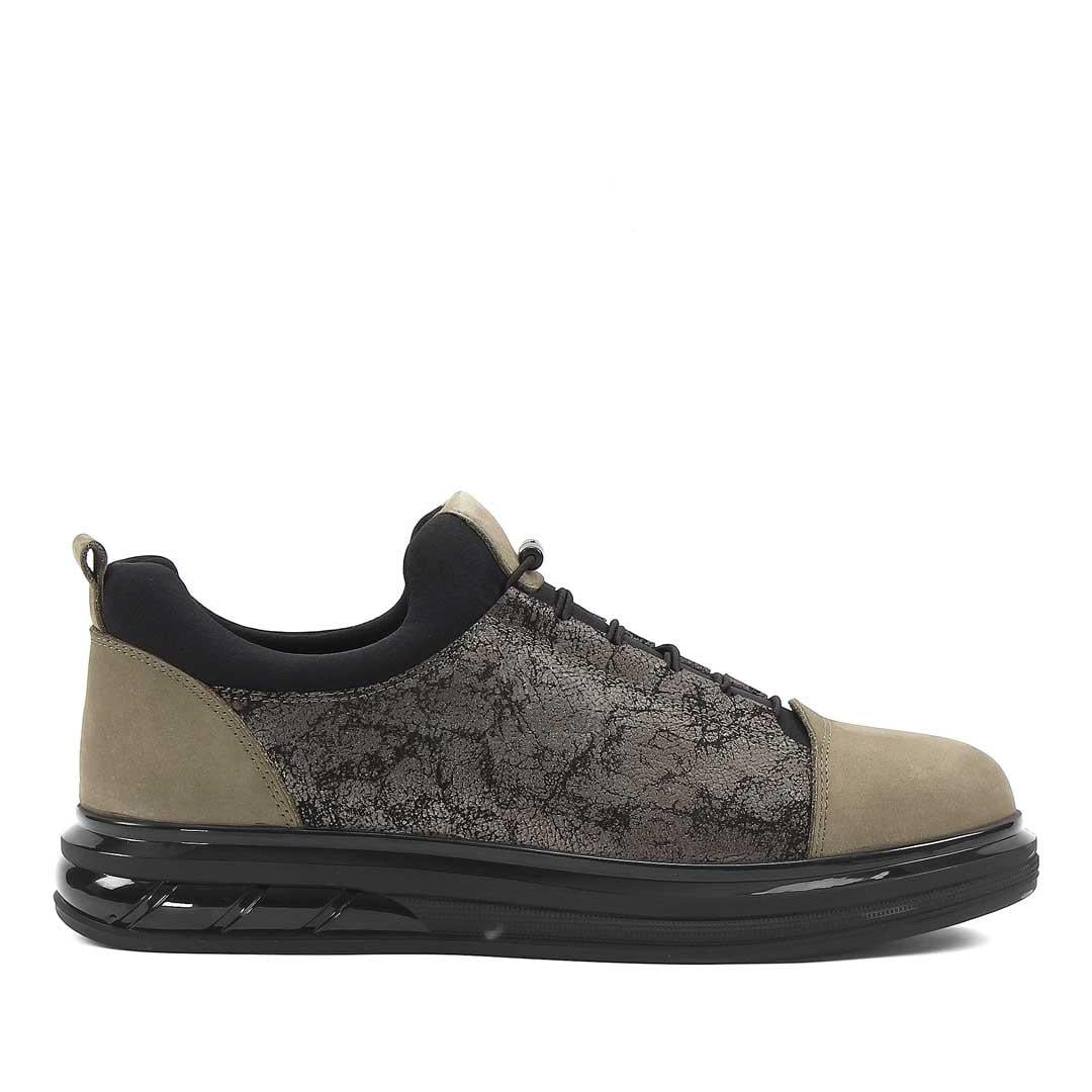 Erkek Haki Kalın Tabanlı Nubuk Deri Sneaker