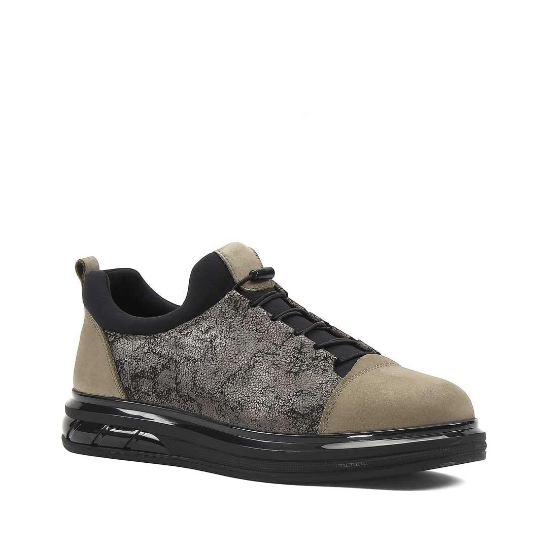 Erkek Haki Kalın Tabanlı Nubuk Deri Sneaker