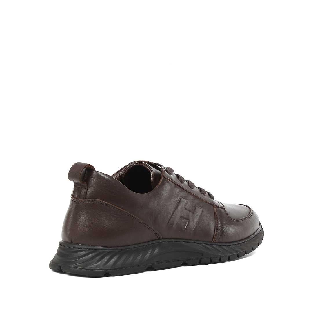 Erkek Kahverengi Bağcıklı Deri Sneaker