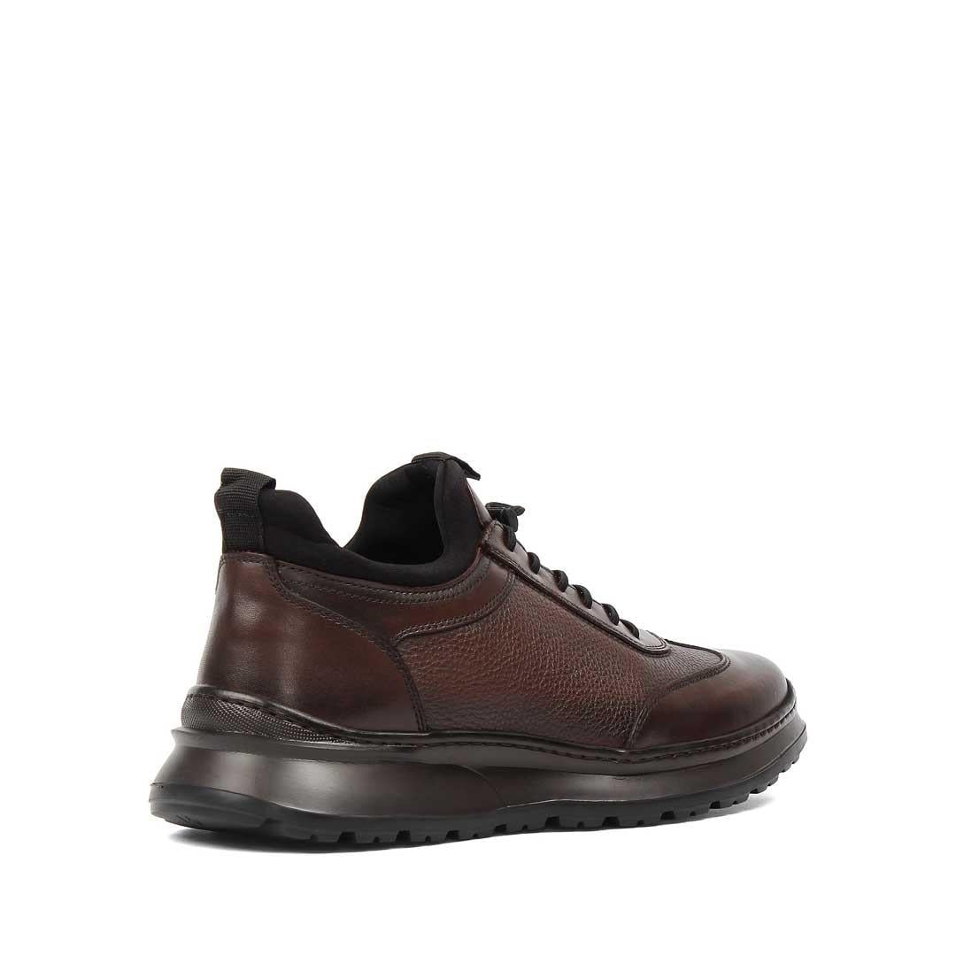 Erkek Kahverengi Bağcıklı Deri Sneaker