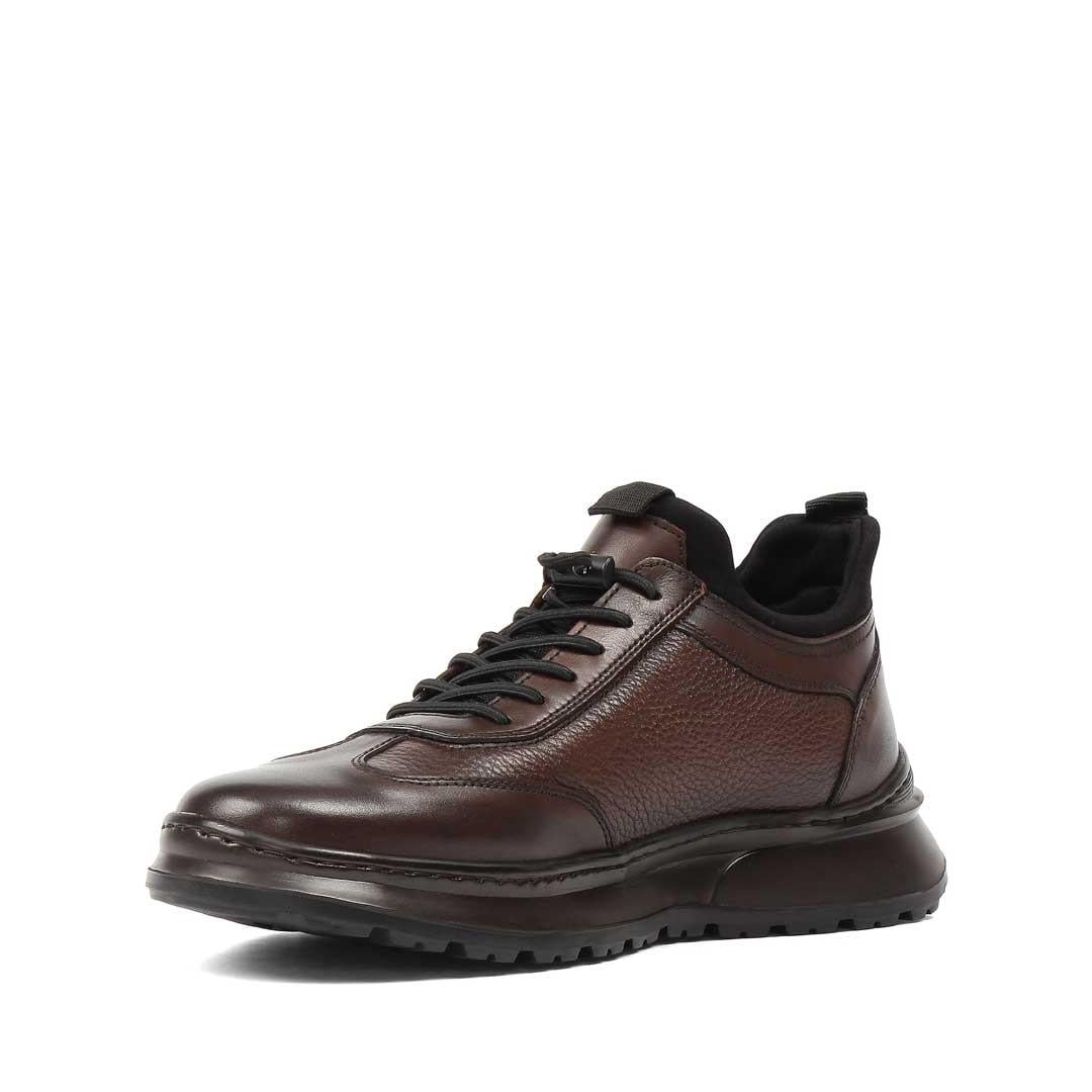 Erkek Kahverengi Bağcıklı Deri Sneaker