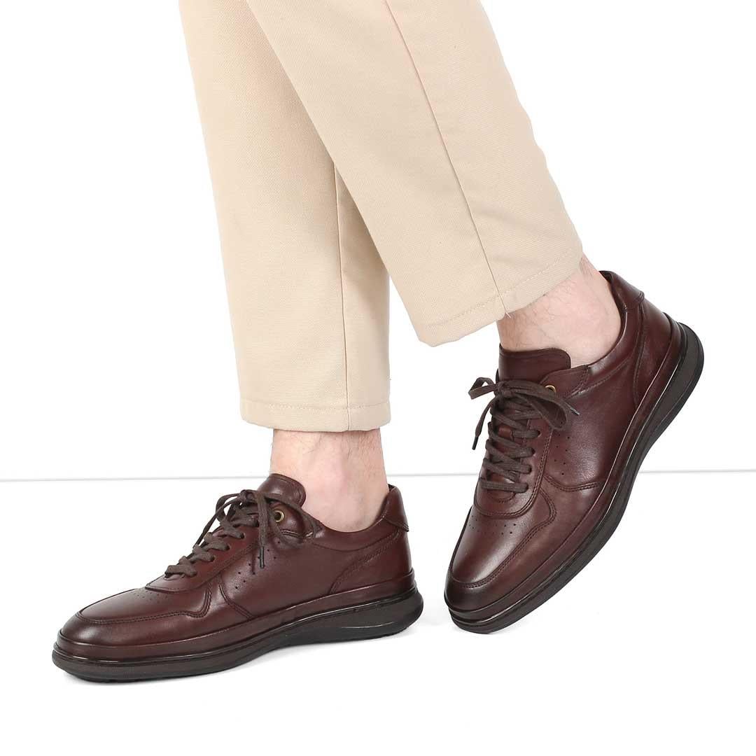 Erkek Kahverengi Bağcıklı Deri Sneaker