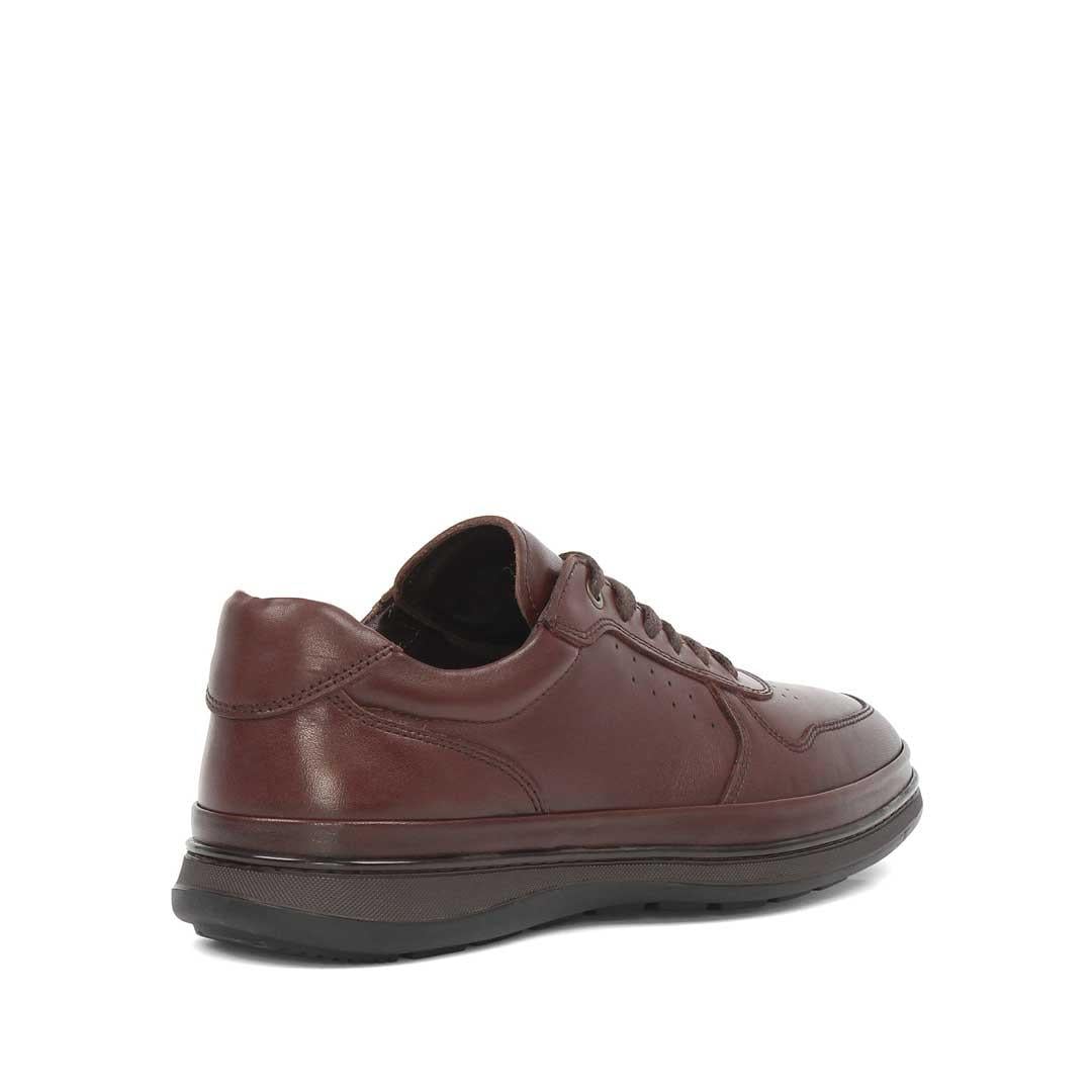 Erkek Kahverengi Bağcıklı Deri Sneaker