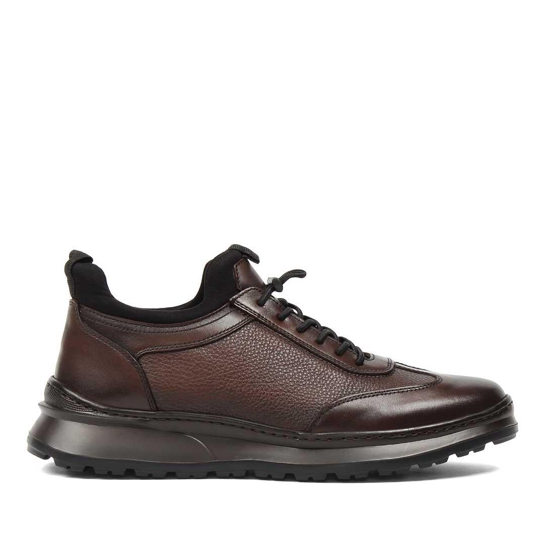 Erkek Kahverengi Bağcıklı Deri Sneaker