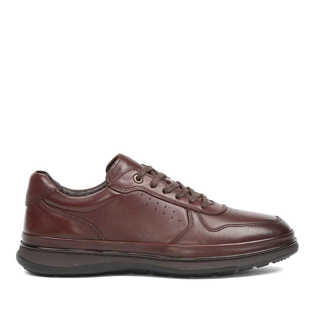 Erkek Kahverengi Bağcıklı Deri Sneaker