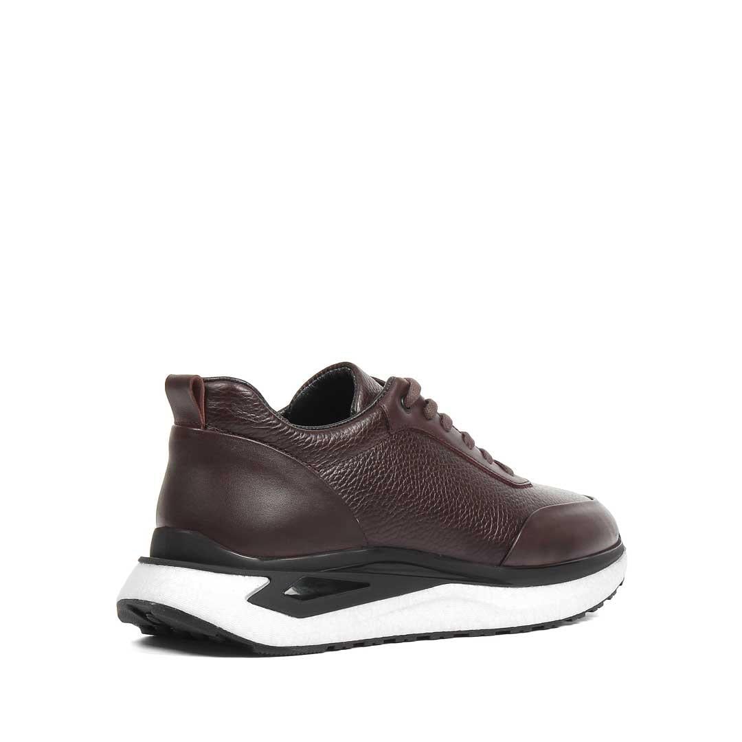 Erkek Kahverengi Bağcıklı Kalın Tabanlı Deri Sneaker