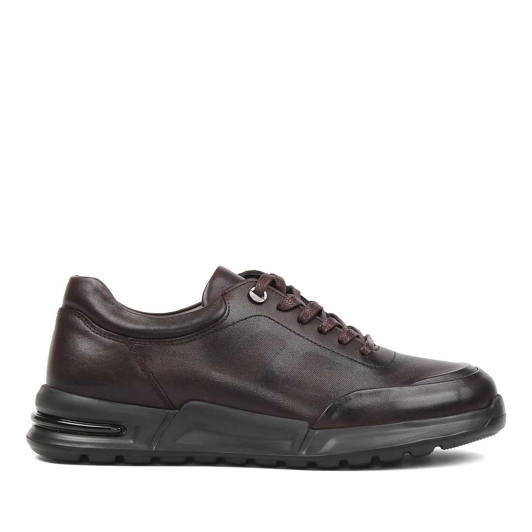 Erkek Kahverengi Bağcıklı Kalın Tabanlı Deri Sneaker