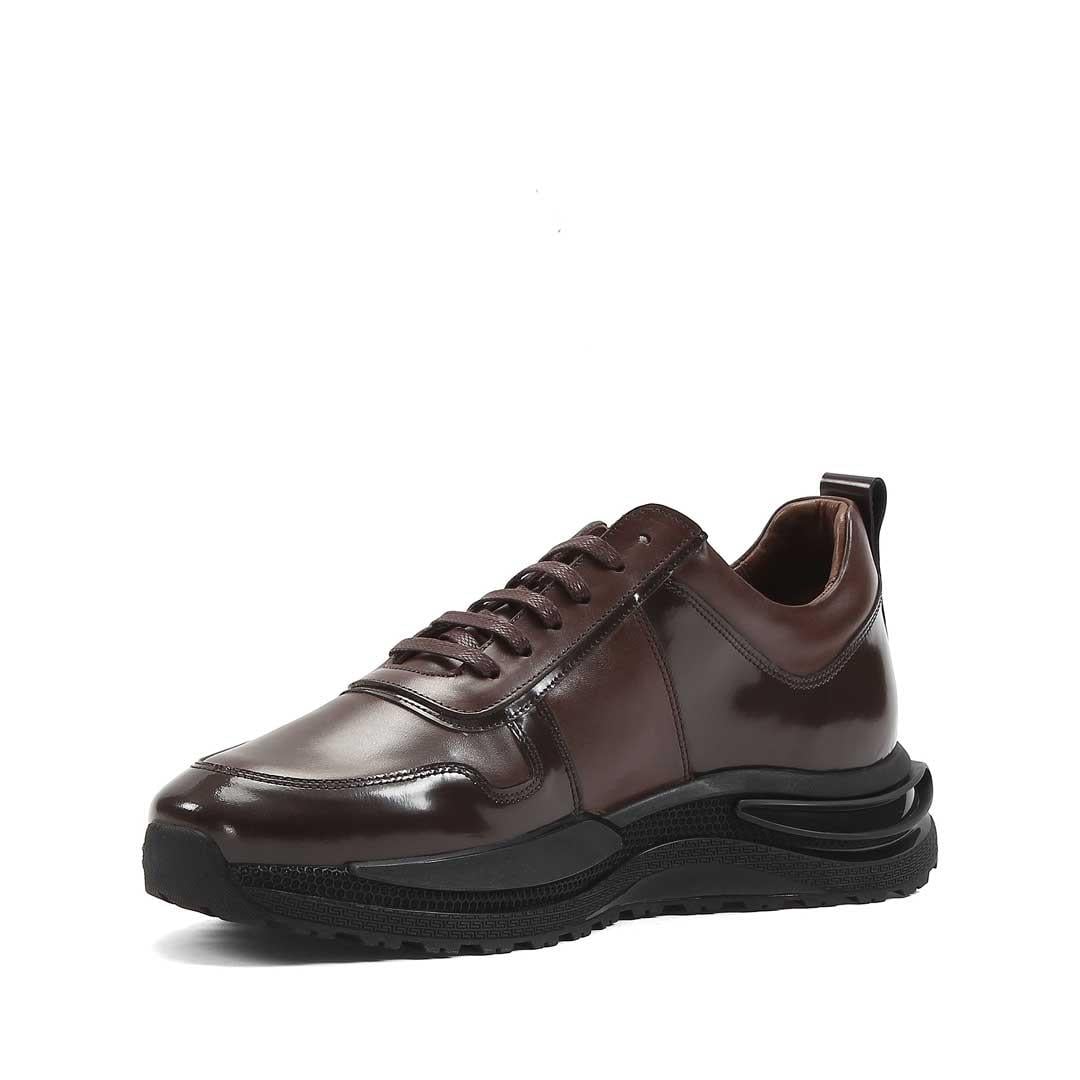 Erkek Kahverengi Bağcıklı Kalın Tabanlı Deri Sneaker