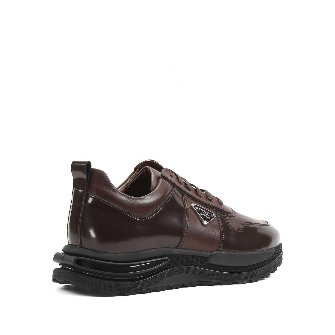 Erkek Kahverengi Bağcıklı Kalın Tabanlı Deri Sneaker