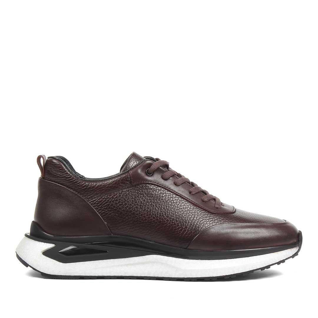 Erkek Kahverengi Bağcıklı Kalın Tabanlı Deri Sneaker