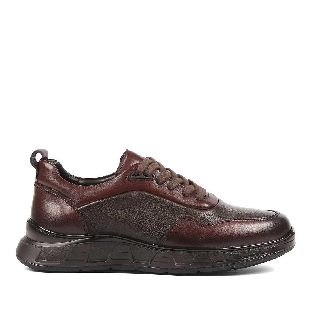Erkek Kahverengi Bağcıklı Kalın Tabanlı Deri Sneaker