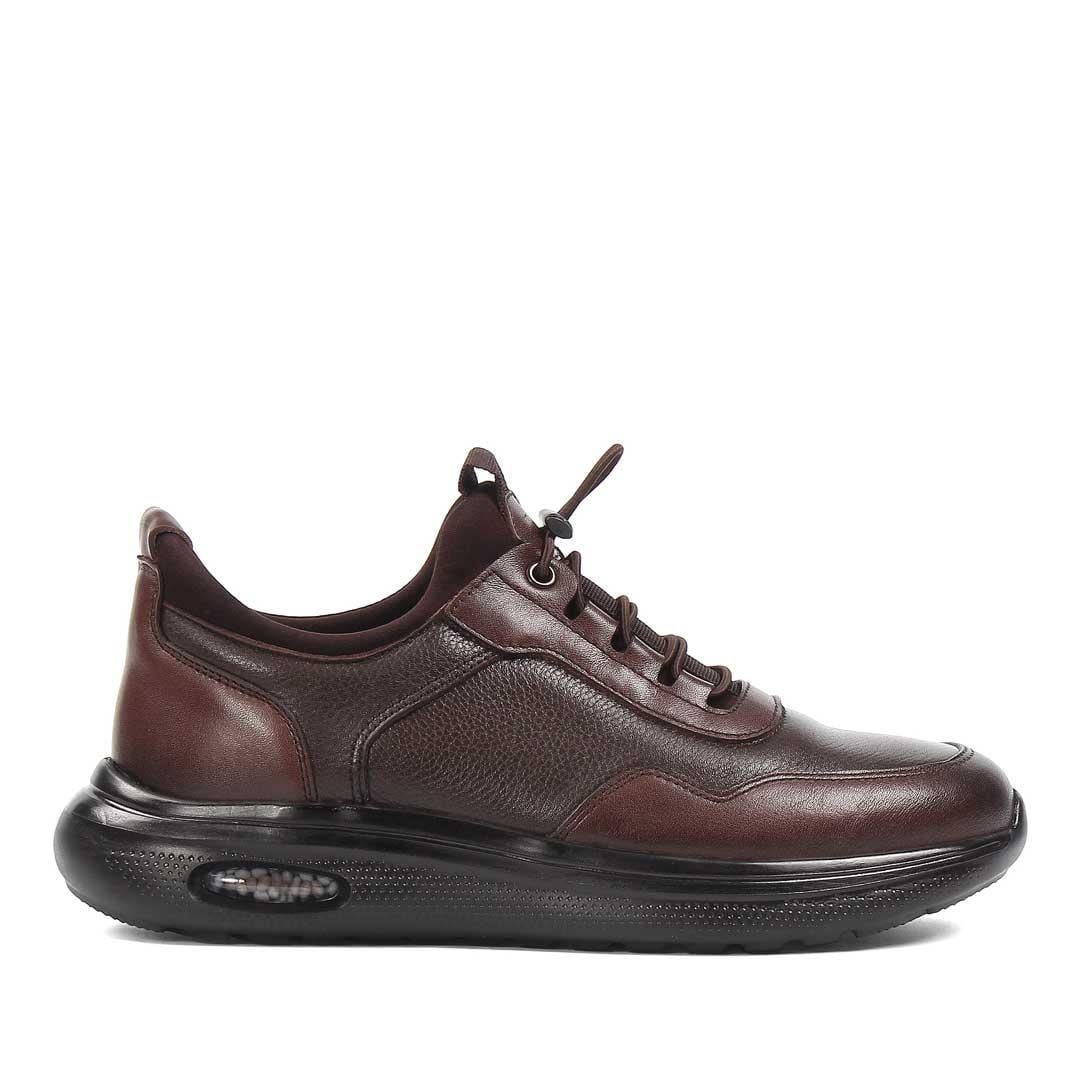 Erkek Kahverengi Bağcıklı Kalın Tabanlı Deri Sneaker