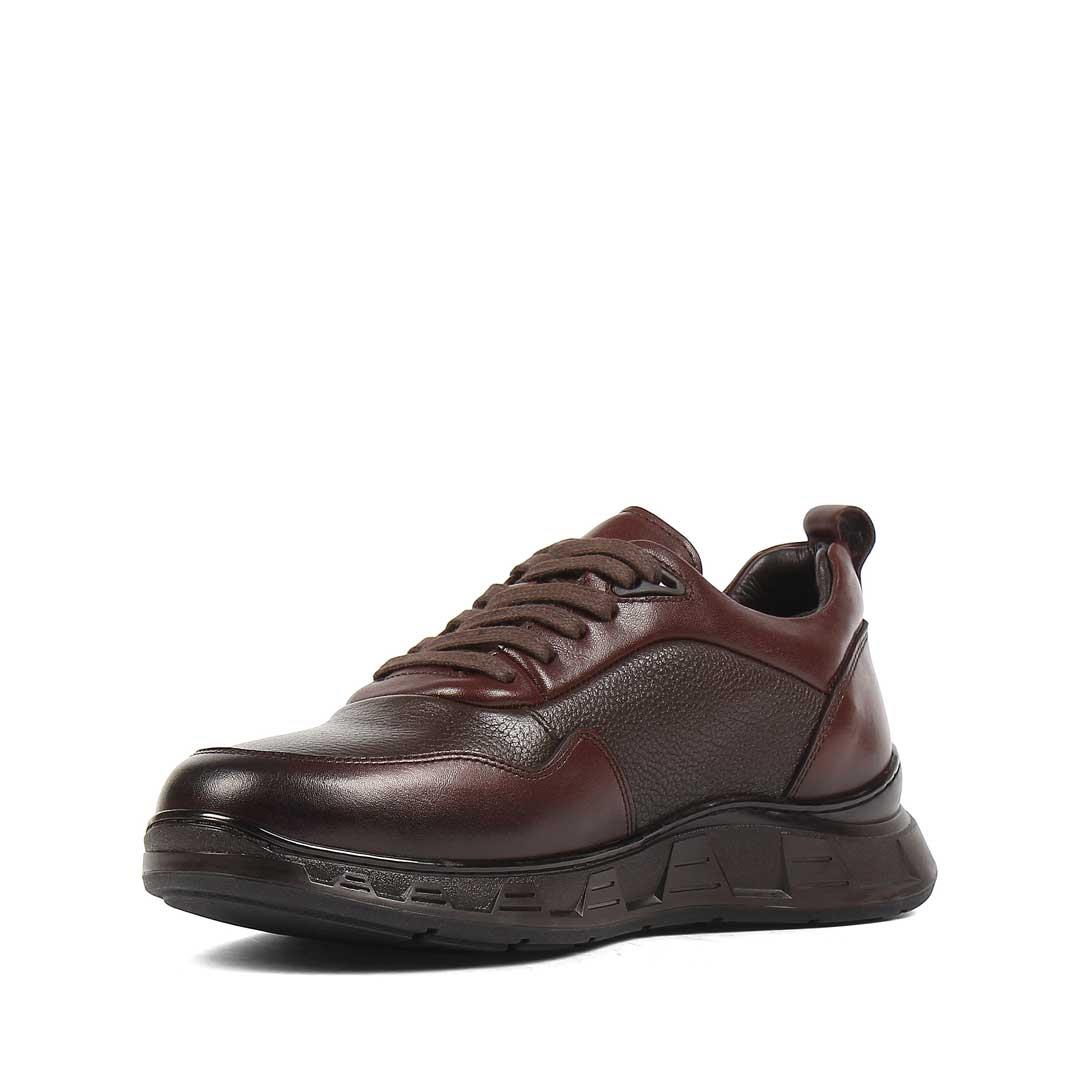 Erkek Kahverengi Bağcıklı Kalın Tabanlı Deri Sneaker