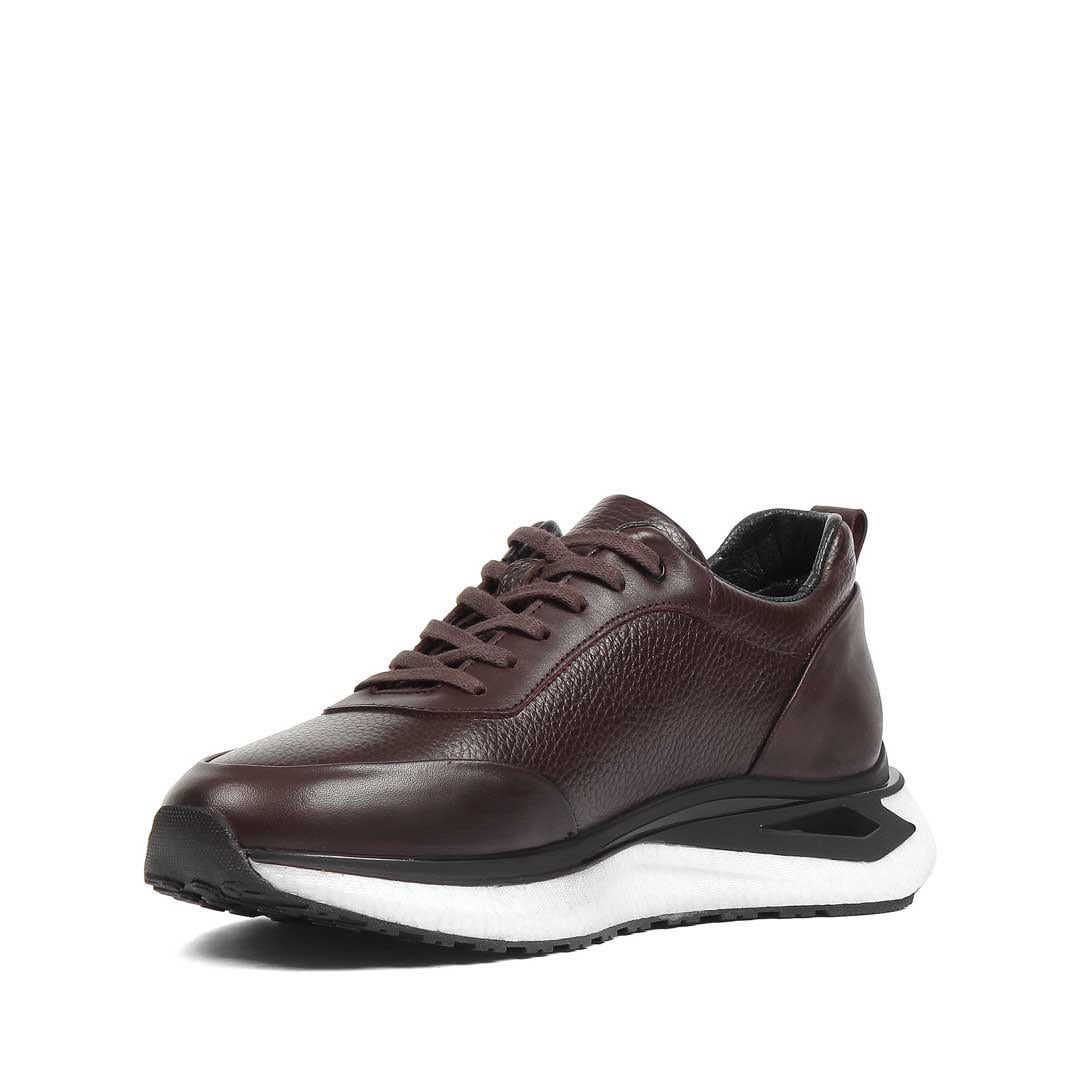 Erkek Kahverengi Bağcıklı Kalın Tabanlı Deri Sneaker