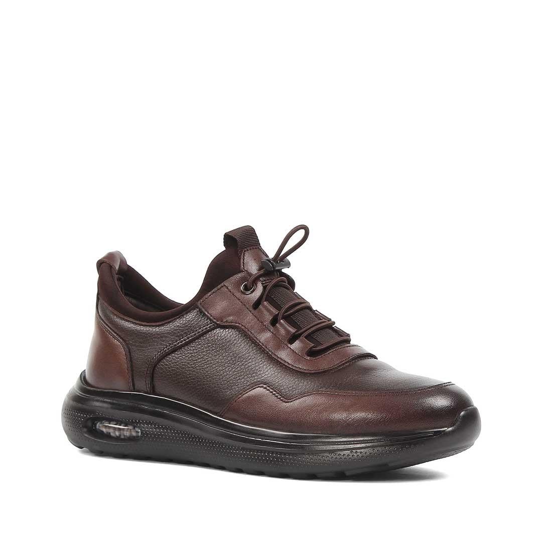 Erkek Kahverengi Bağcıklı Kalın Tabanlı Deri Sneaker