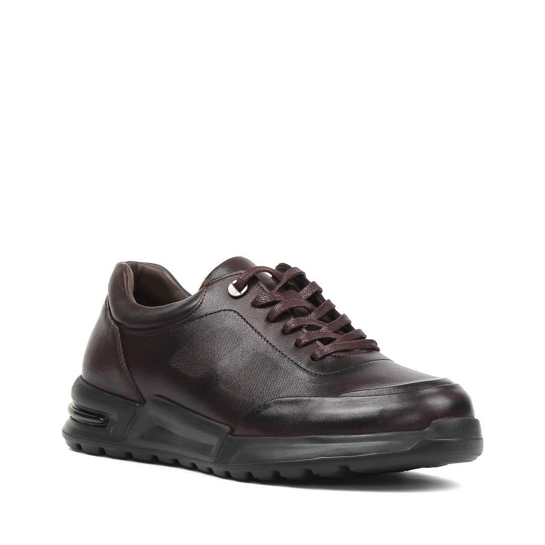 Erkek Kahverengi Bağcıklı Kalın Tabanlı Deri Sneaker