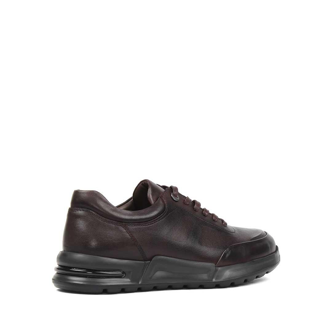 Erkek Kahverengi Bağcıklı Kalın Tabanlı Deri Sneaker