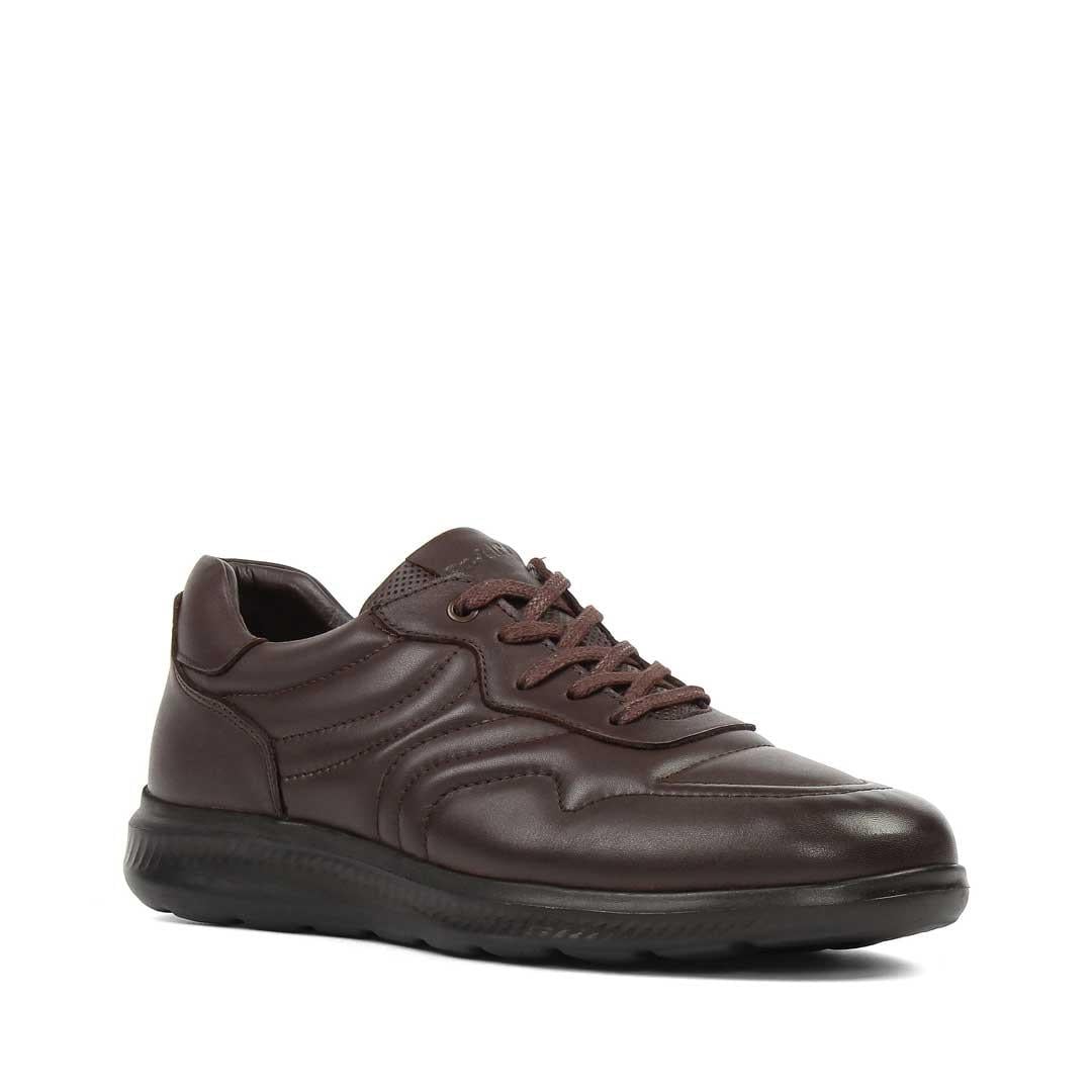 Erkek Kahverengi Bağcıklı Kalın Tabanlı Deri Sneaker