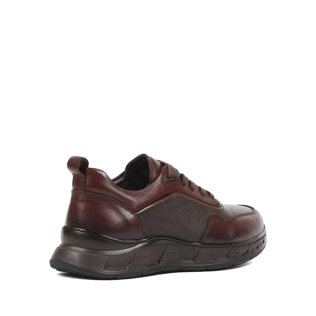 Erkek Kahverengi Bağcıklı Kalın Tabanlı Deri Sneaker