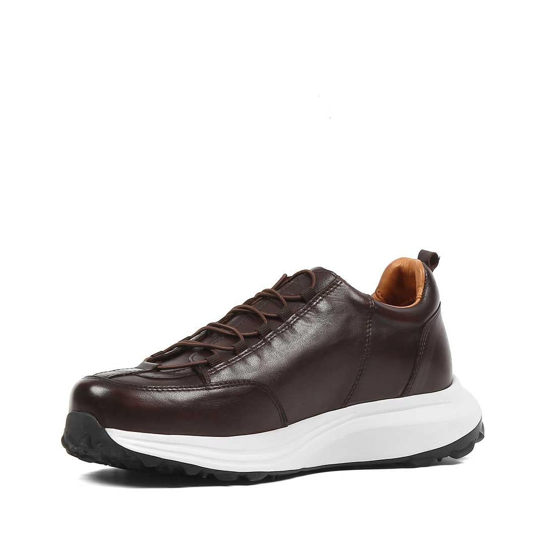 Erkek Kahverengi Kalın Tabanlı Deri Sneaker
