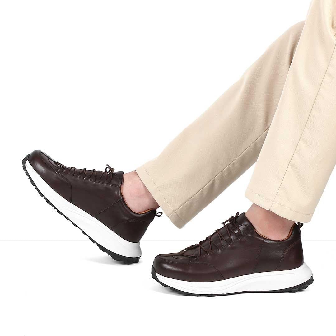 Erkek Kahverengi Kalın Tabanlı Deri Sneaker