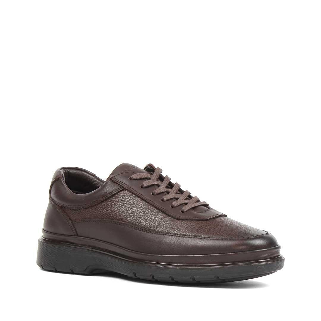 Erkek Kahverengi Kalın Tabanlı Deri Sneaker