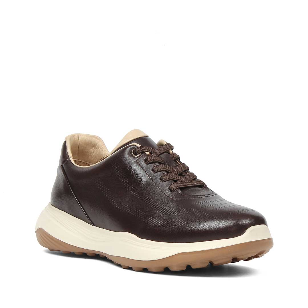 Erkek Kahverengi Kalın Tabanlı Deri Sneaker
