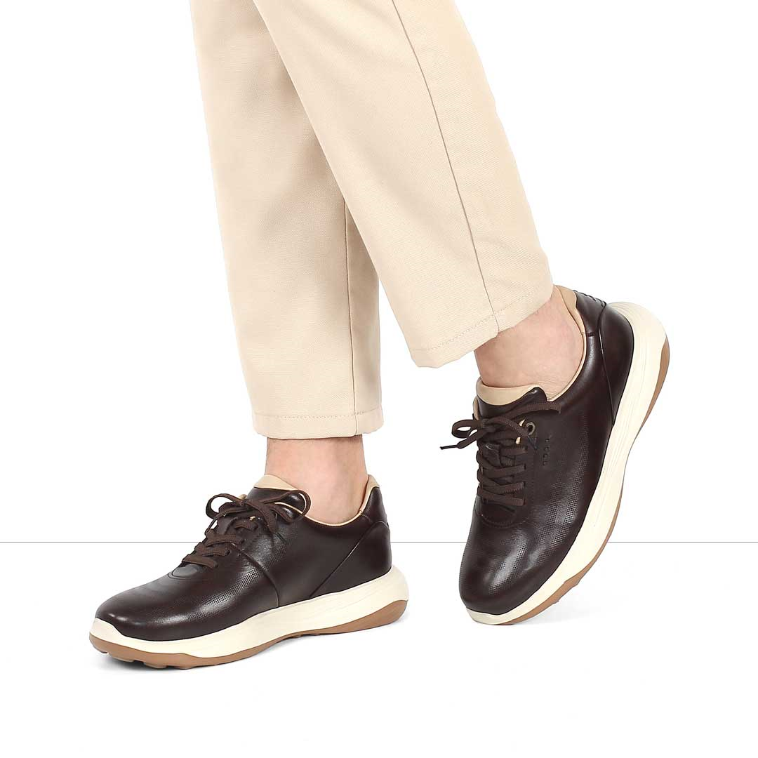 Erkek Kahverengi Kalın Tabanlı Deri Sneaker