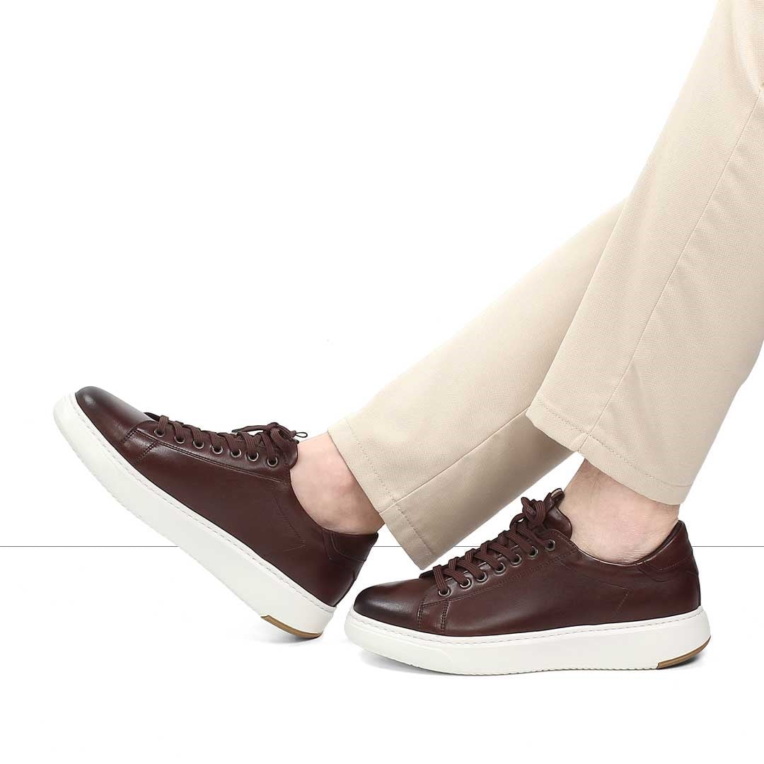 Erkek Kahverengi Kalın Tabanlı Deri Sneaker
