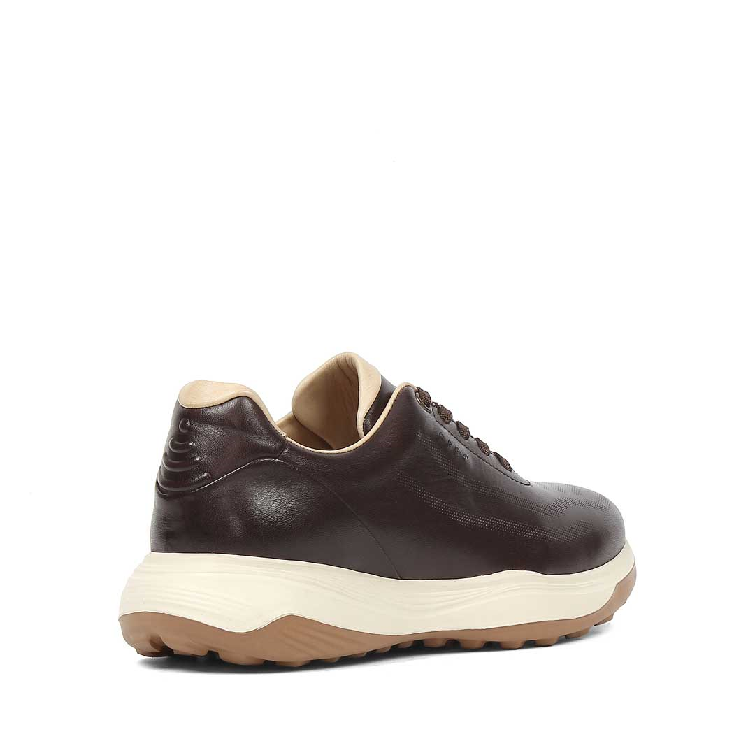 Erkek Kahverengi Kalın Tabanlı Deri Sneaker