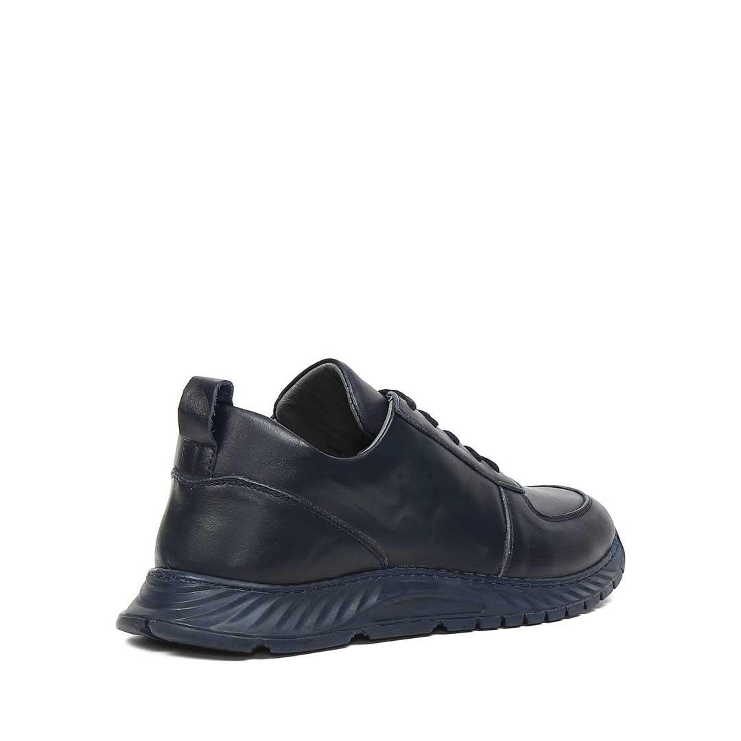 Erkek Lacivert Bağcıklı Deri Sneaker