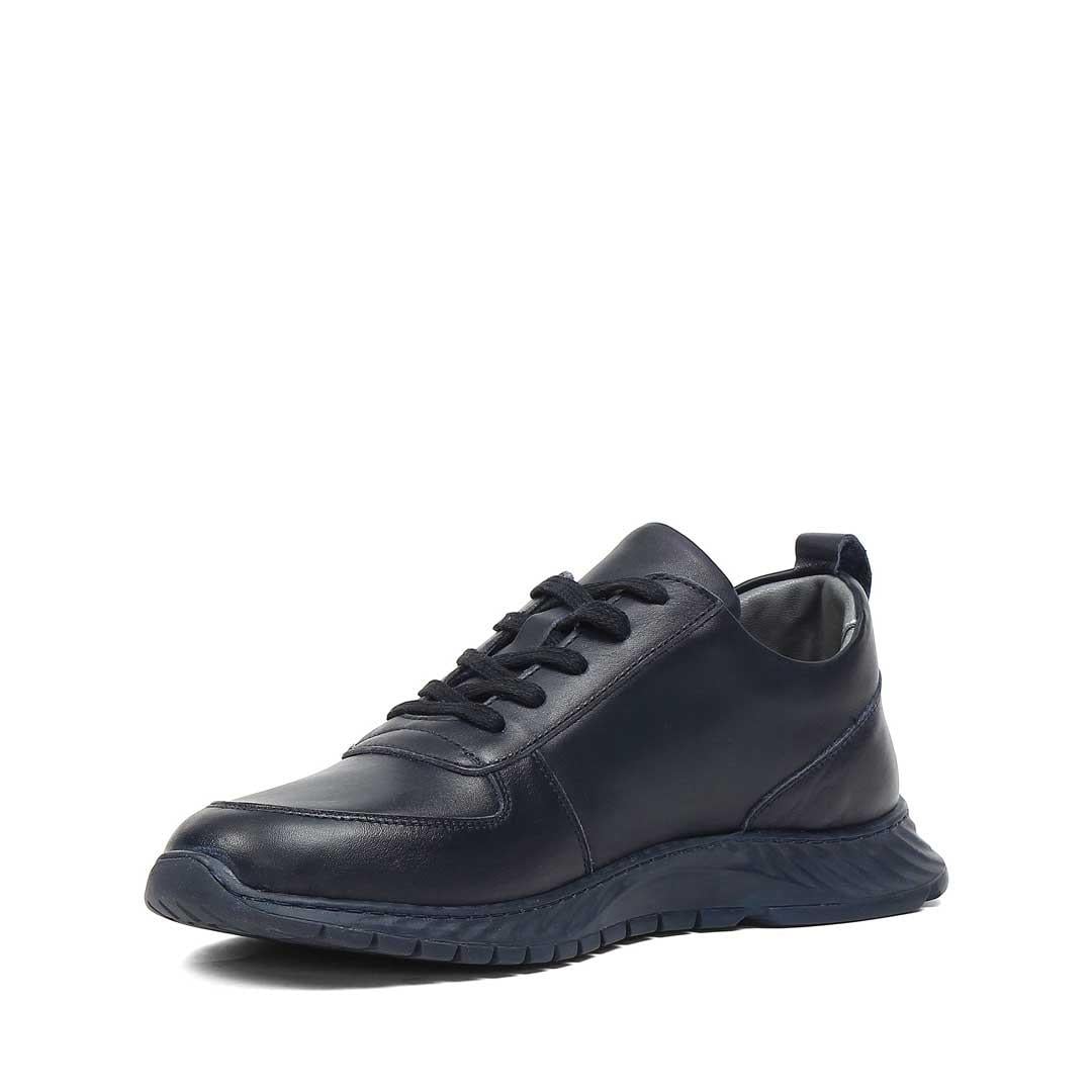 Erkek Lacivert Bağcıklı Deri Sneaker