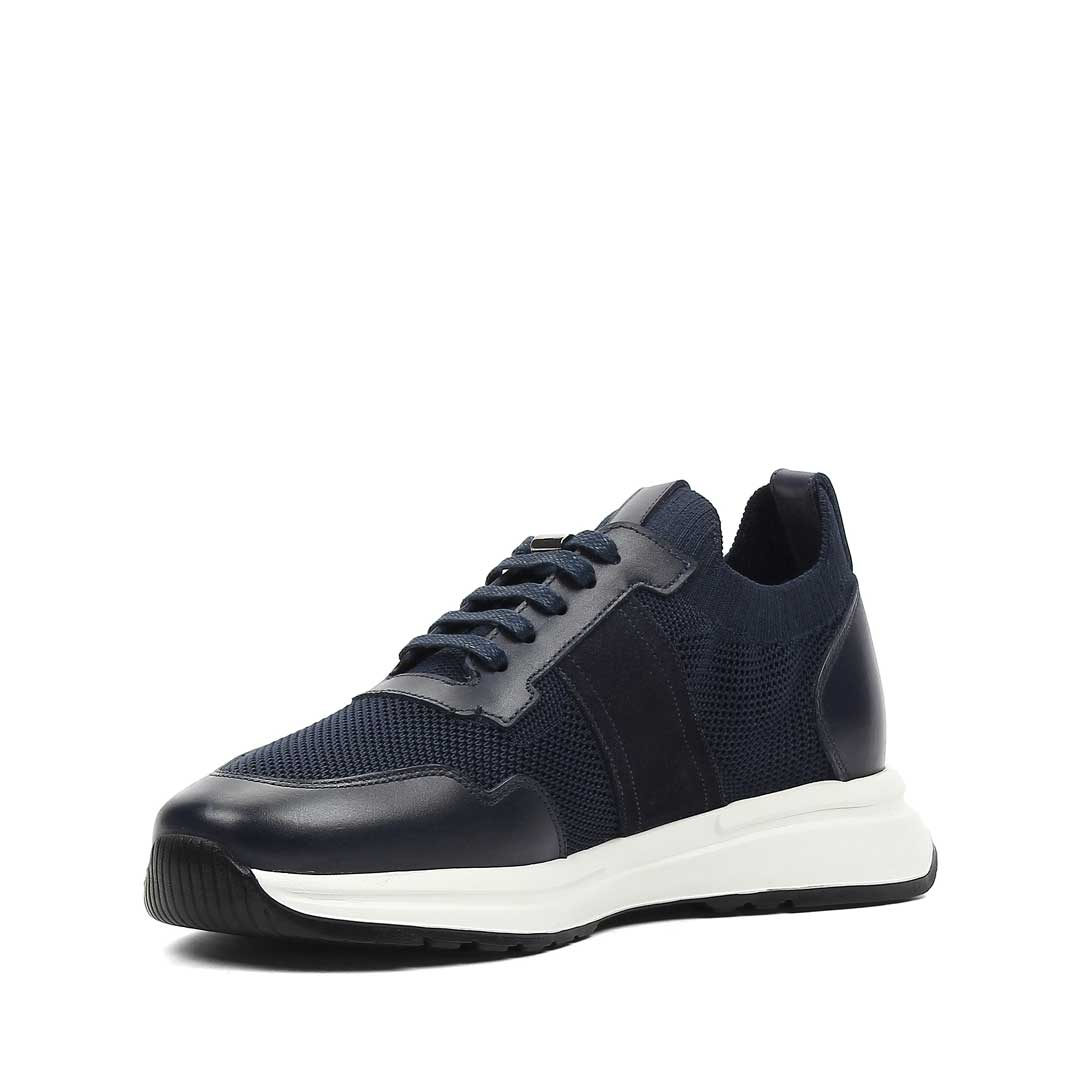Erkek Lacivert Bağcıklı Deri Sneaker