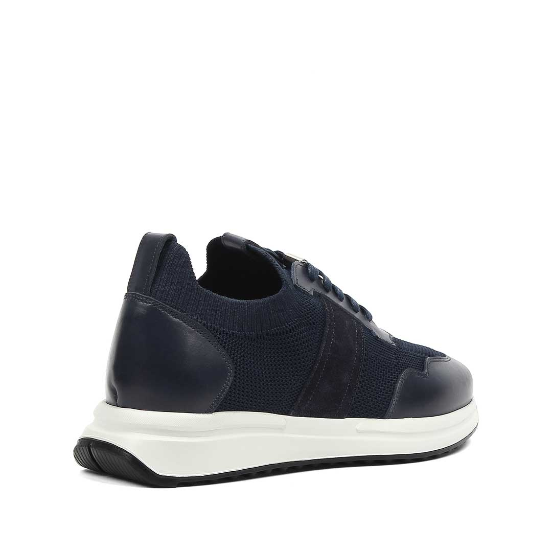 Erkek Lacivert Bağcıklı Deri Sneaker
