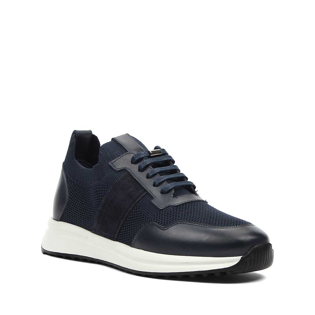 Erkek Lacivert Bağcıklı Deri Sneaker