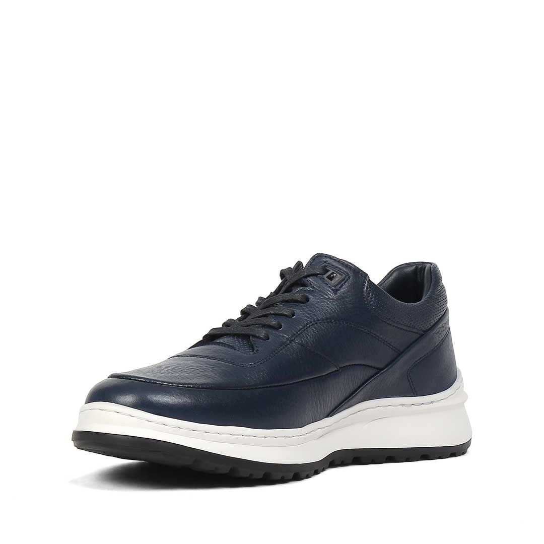 Erkek Lacivert Bağcıklı Kalın Tabanlı Deri Sneaker