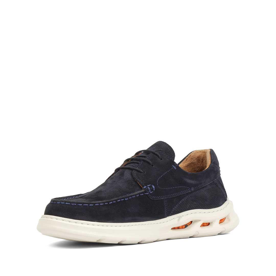 Erkek Lacivert Bağcıklı Kalın Tabanlı Nubuk Deri Sneaker