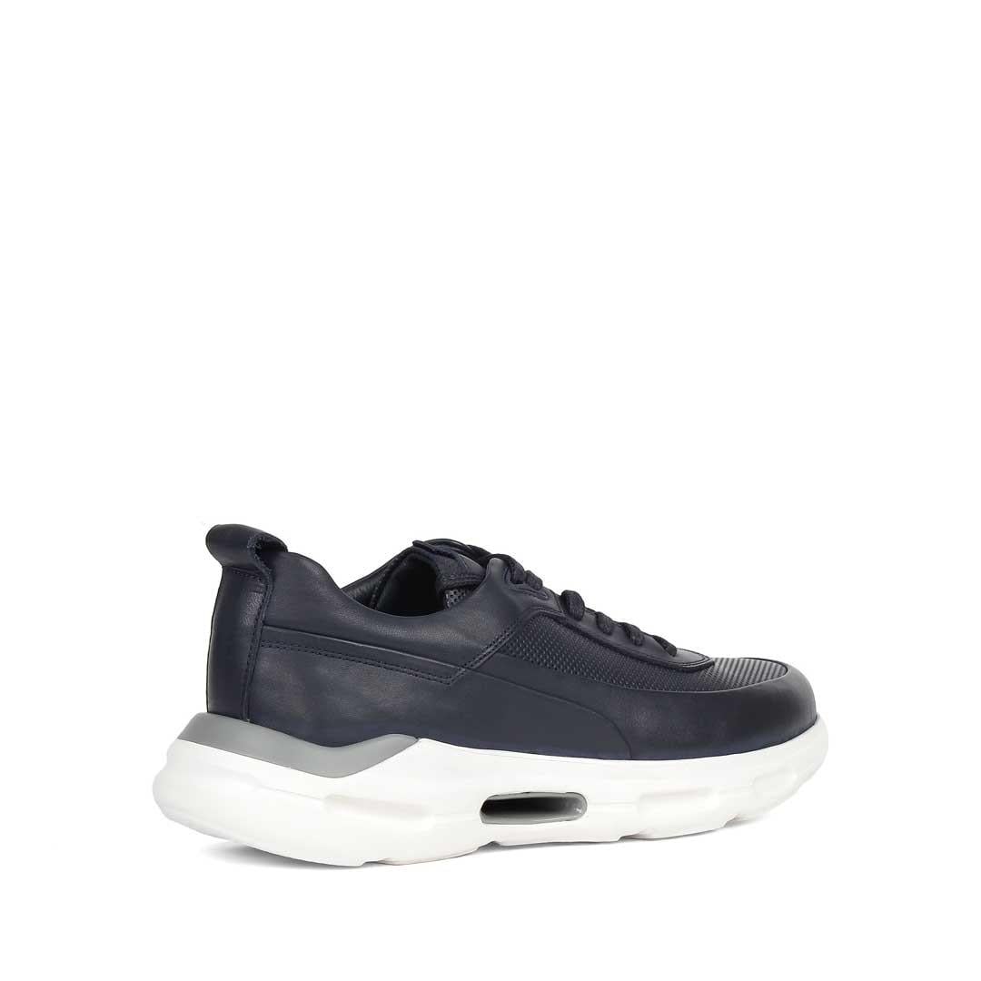 Erkek Lacivert Bağcıklı Kalın Tabanlı Deri Sneaker