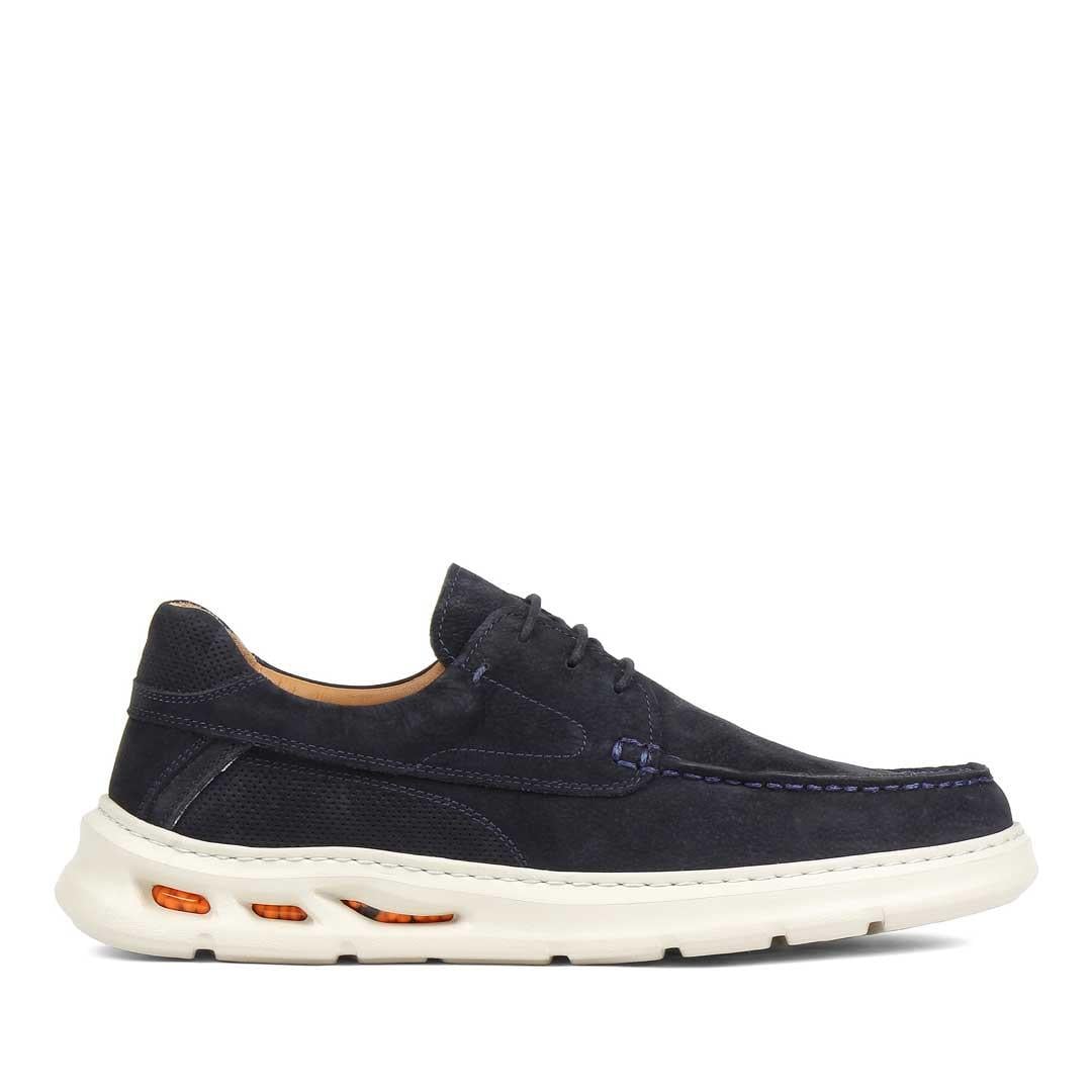 Erkek Lacivert Bağcıklı Kalın Tabanlı Nubuk Deri Sneaker
