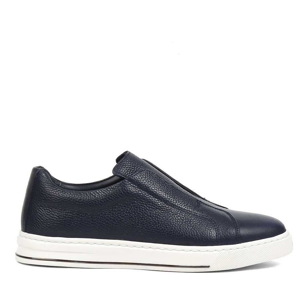 Erkek Lacivert Kalın Tabanlı Deri Sneaker