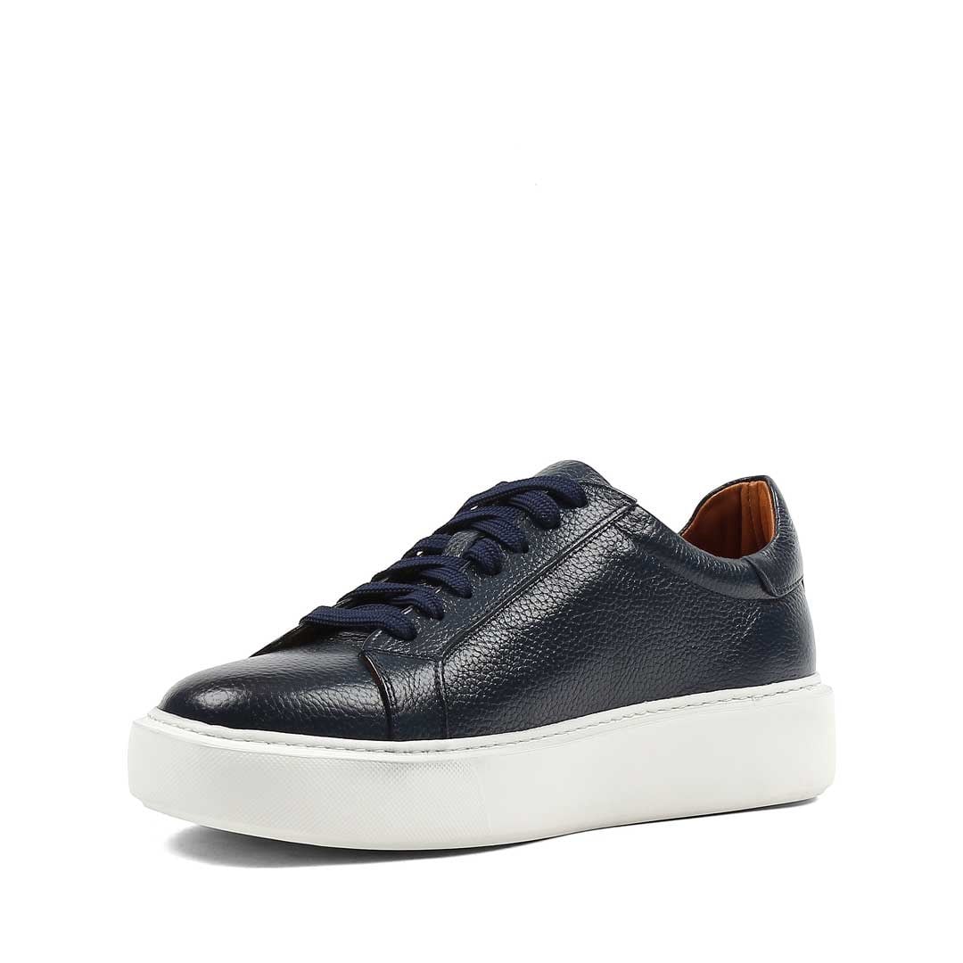 Erkek Lacivert Kalın Tabanlı Deri Sneaker
