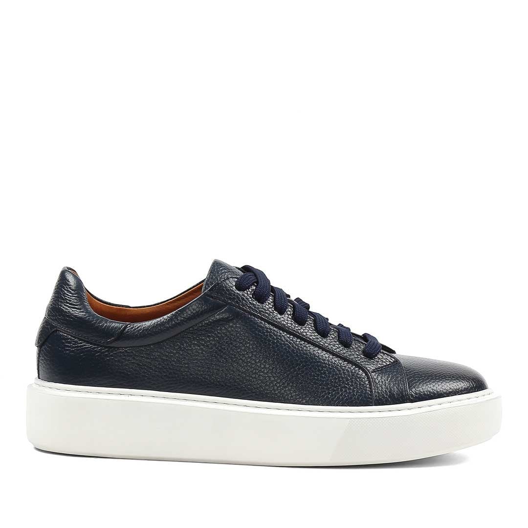 Erkek Lacivert Kalın Tabanlı Deri Sneaker