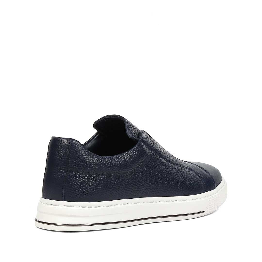 Erkek Lacivert Kalın Tabanlı Deri Sneaker